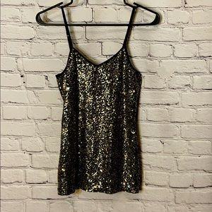 NWT Express Sequin Holiday Tank black gold XS